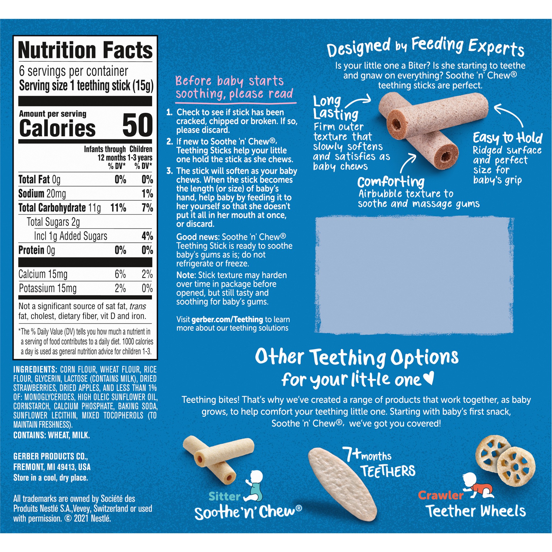 slide 3 of 5, Gerber Stage 2 Soothe N Chew Baby Food, Strawberry Apple Teether, 0.53 oz Box (6 Pack), 3.2 oz