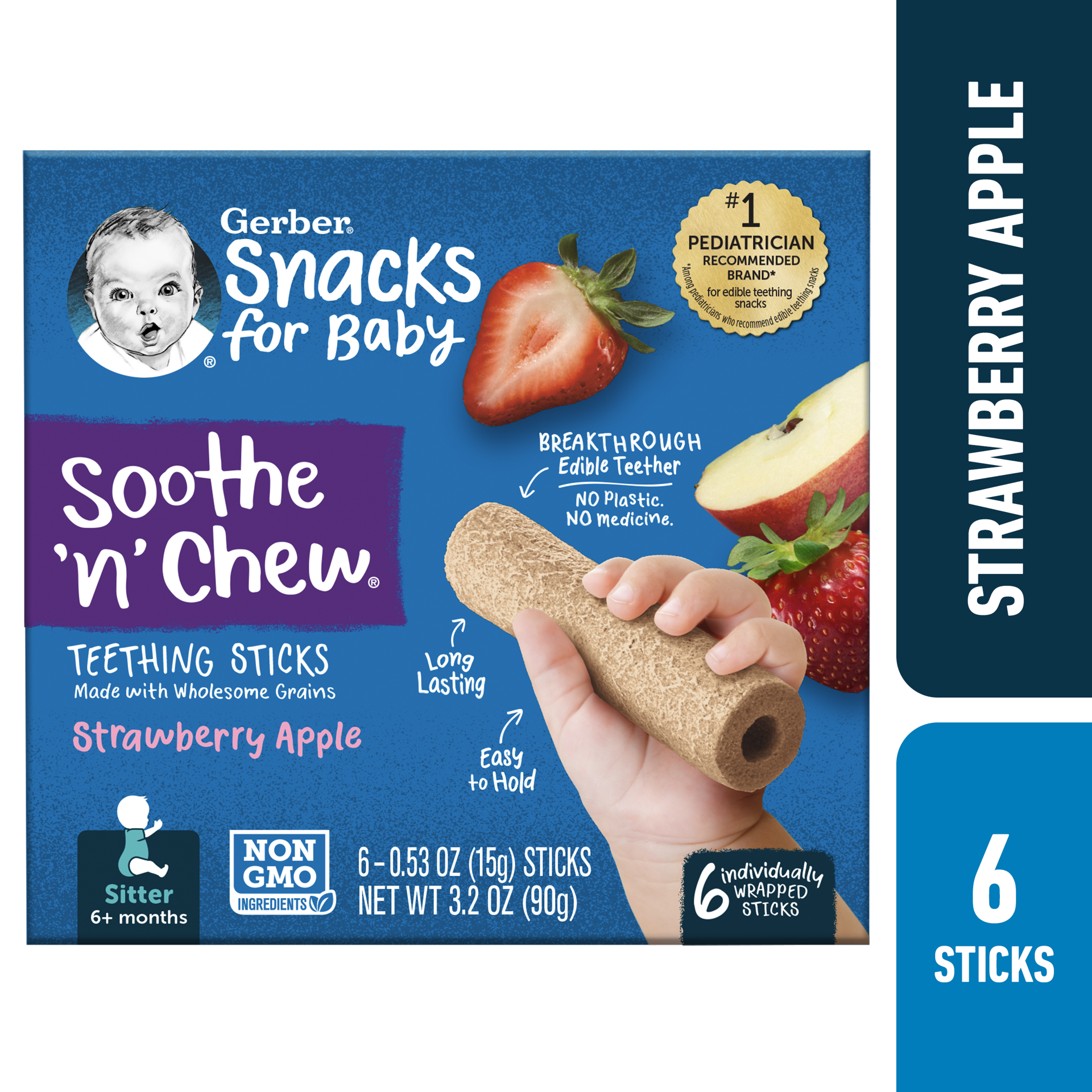 slide 1 of 5, Gerber Stage 2 Soothe N Chew Baby Food, Strawberry Apple Teether, 0.53 oz Box (6 Pack), 3.2 oz