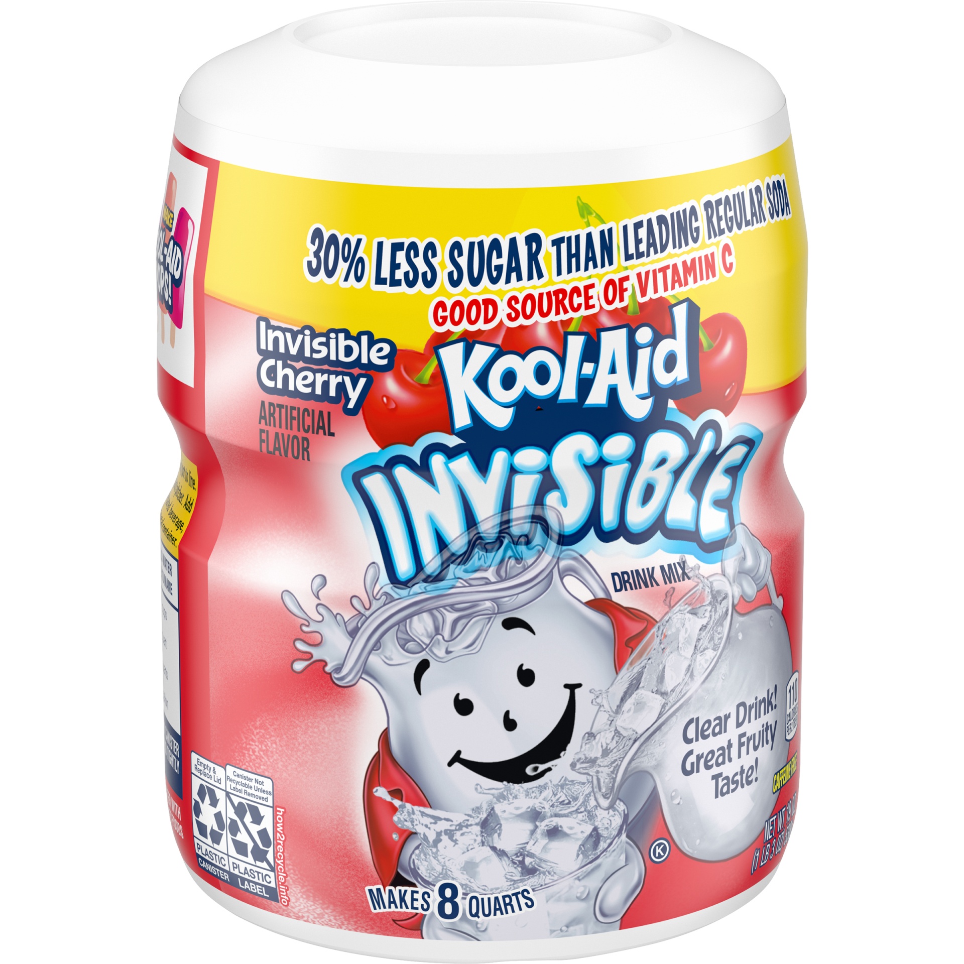 slide 3 of 6, Kool-Aid Invisible Sugar-Sweetened Invisible Cherry Artificially Flavored Powdered Soft Drink Mix ister, 19 oz