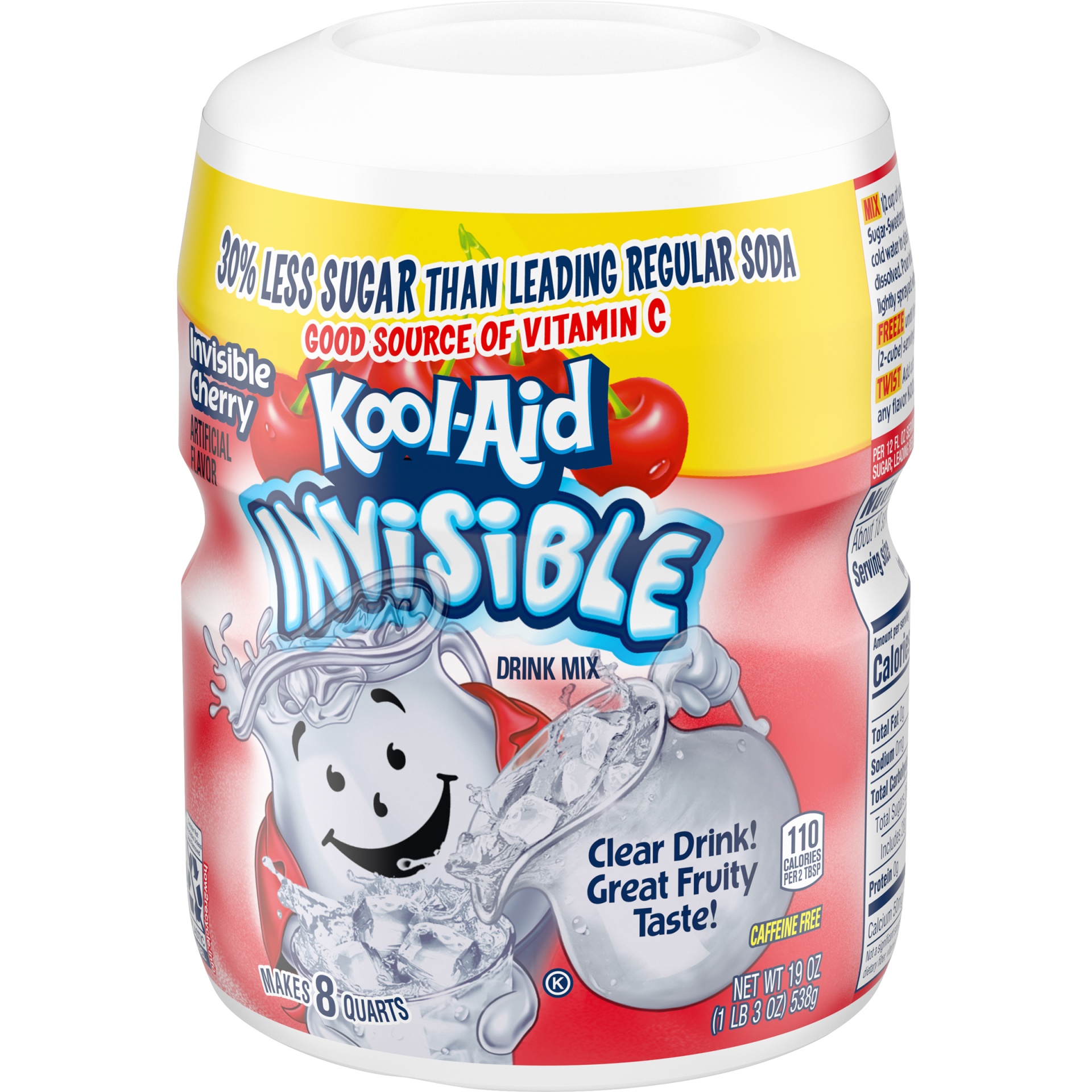 slide 4 of 6, Kool-Aid Invisible Sugar-Sweetened Invisible Cherry Artificially Flavored Powdered Soft Drink Mix ister, 19 oz