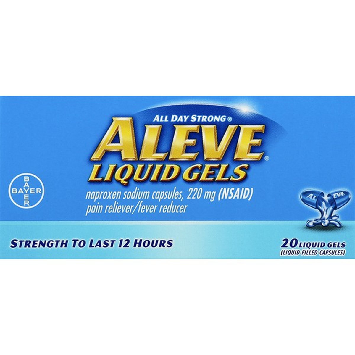 slide 1 of 1, Aleve Pain Reliever/Fever Reducer, 220 Mg, Liquid Gels, 20 ct
