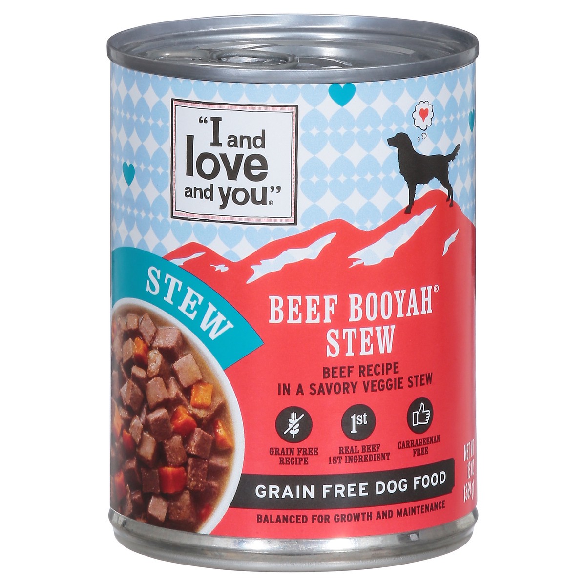 slide 1 of 29, I and Love and You Grain Free Beef Booyah Stew Dog Food 13 oz, 13 oz