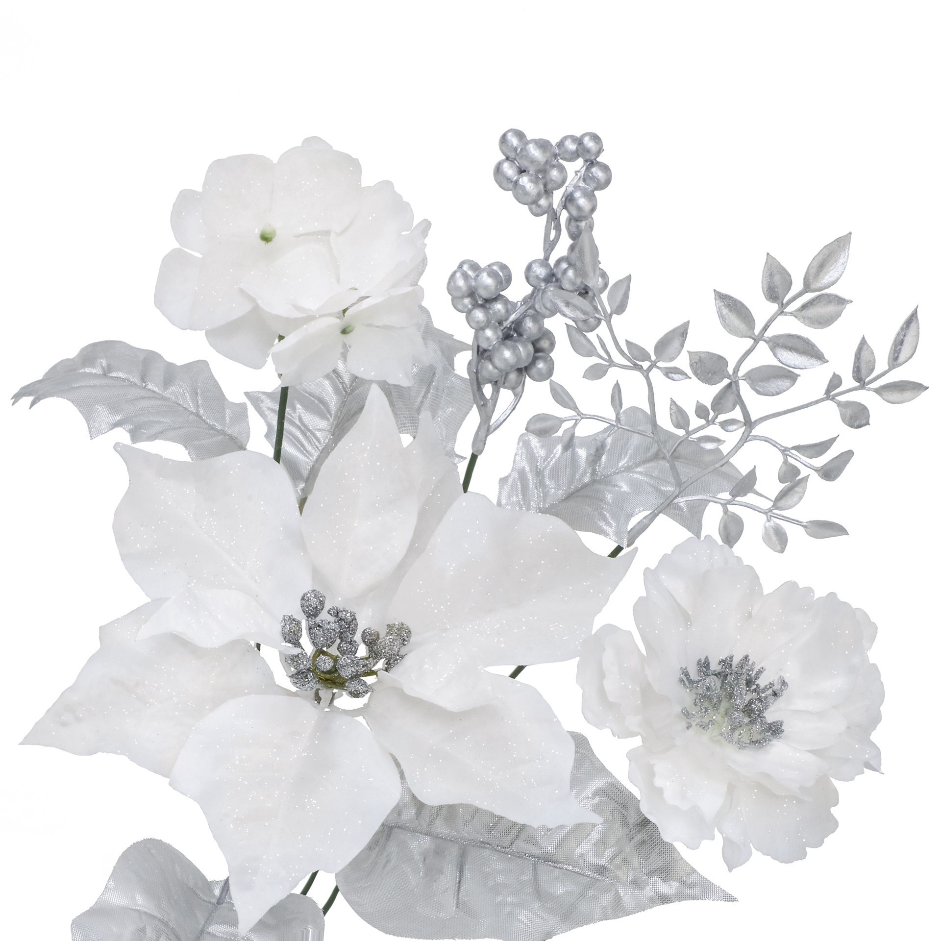 slide 3 of 3, 21" White & Silver Poinsettia, Peony & Berry Deluxe Bush By Ashland, 15 in x 15 in x 21 in