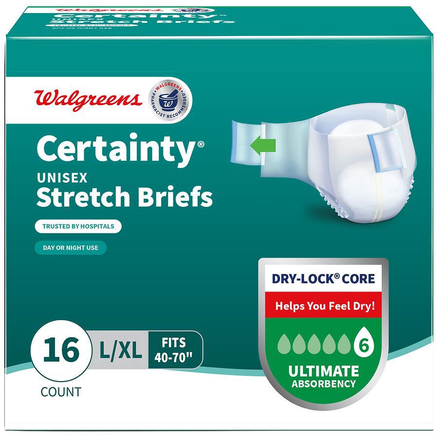 slide 1 of 5, Walgreens Certainty Unisex Adjustable Incontinence Stretch Briefs with Tabs Large/X-Large, 16 ct