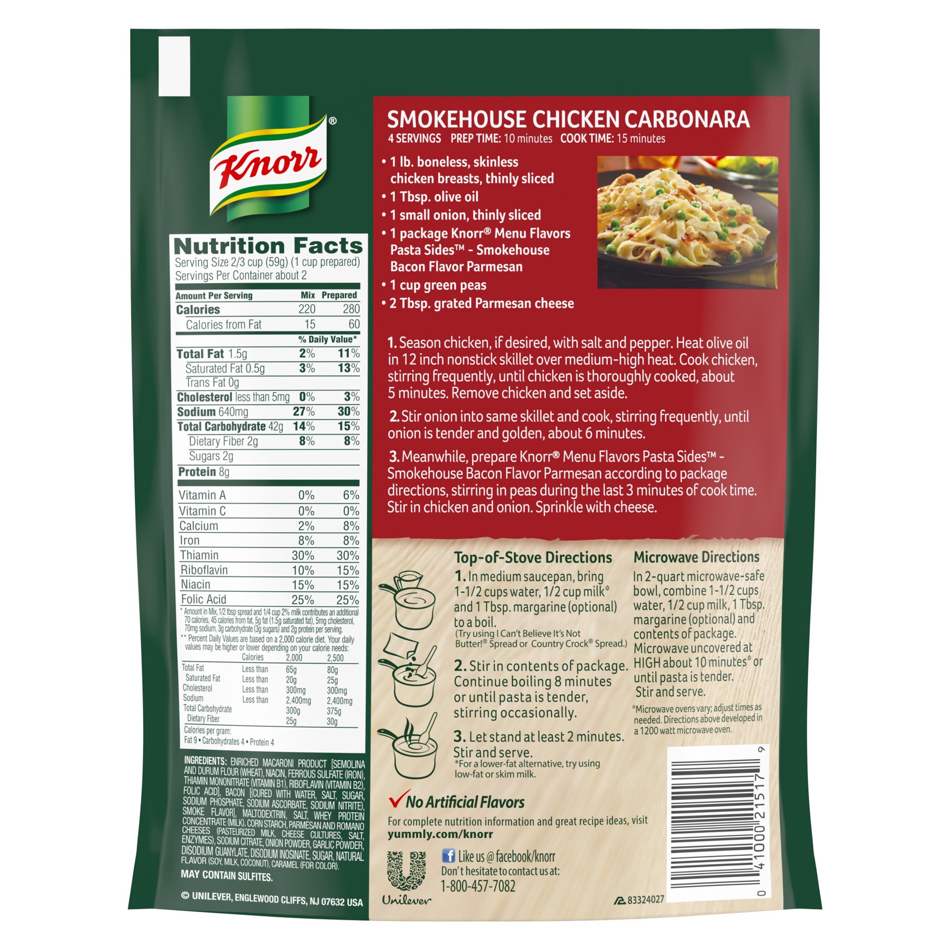 slide 2 of 4, Knorr Pasta Side Dish Smokehouse Bacon Parmesan, 4 oz, 4 oz