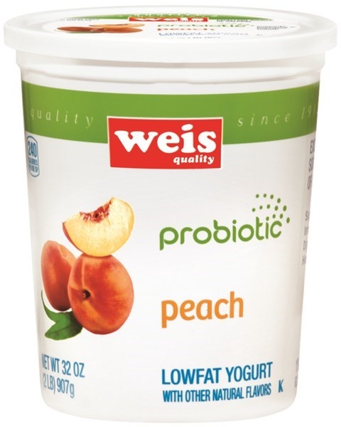 slide 1 of 1, Weis Quality Peach Probiotic Lowfat Yogurt, 32 oz