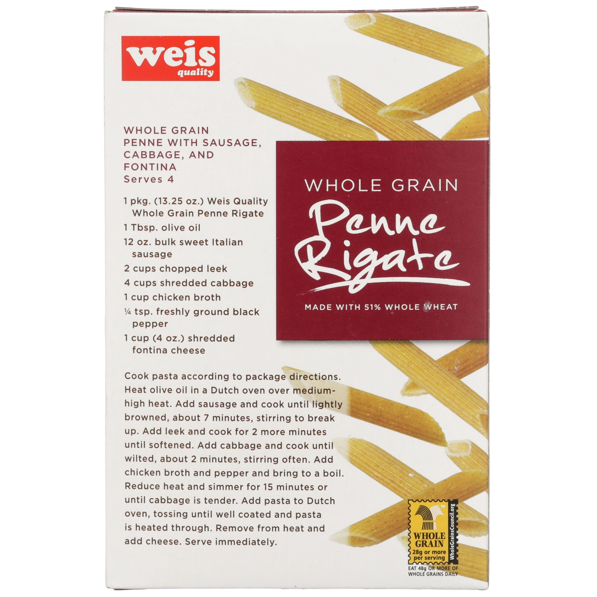 slide 2 of 6, Weis Quality Whole Grain Penne Rigate Pasta, 13.25 oz