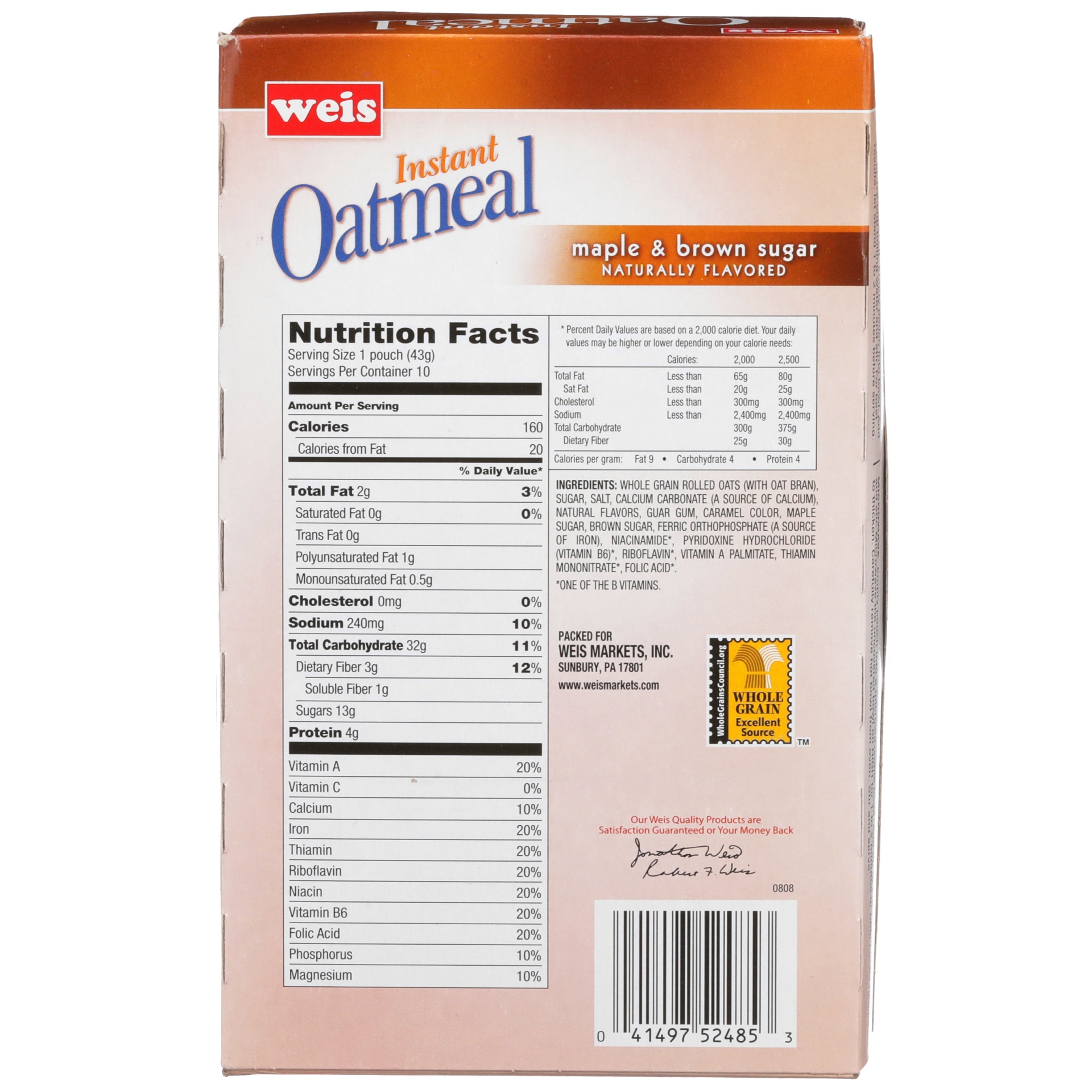 slide 2 of 6, Weis Quality Naturally Flavored Maple and Brown Sugar Instant Oatmeal, 15.1 oz