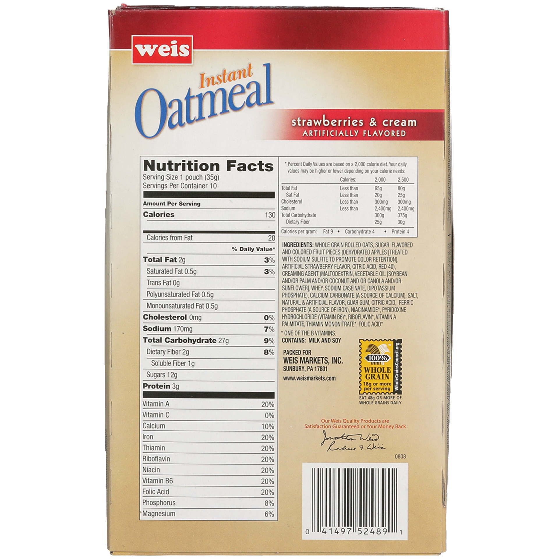 slide 2 of 6, Weis Quality Strawberry and Cream Instant Oatmeal, 12.3 oz