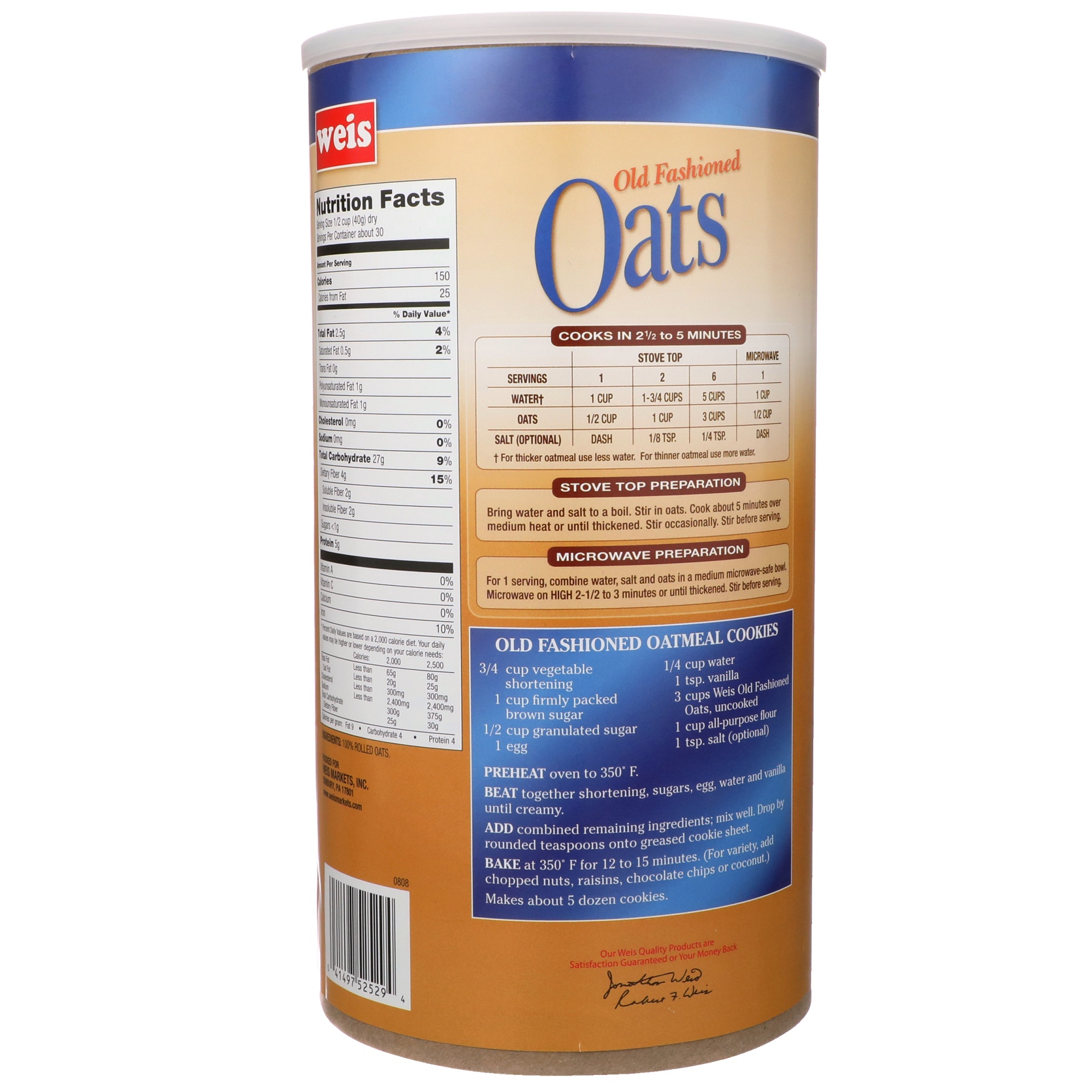 slide 2 of 6, Weis Quality 100% Whole Grain Old Fashioned Oats, 42 oz