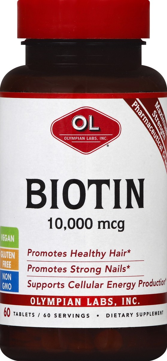 slide 2 of 2, Olympian Labs Biotin, Maximum Strength, 10000 mcg, Tablets, 60 ct