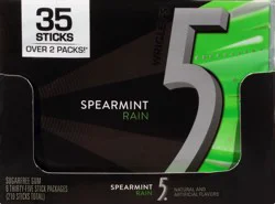 5 GUM Spearmint Rain Sugar Free Chewing Gum, Five Gum, 35 Stick (6 Pack)