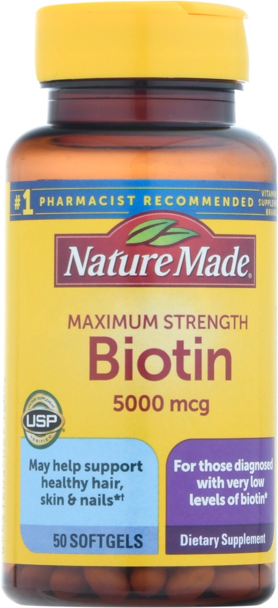 slide 3 of 14, Nature Made Maximum Strength Biotin 5000 mcg, Dietary Supplement may help support Healthy Hair, Skin & Nails, 50 Softgels, 50 ct