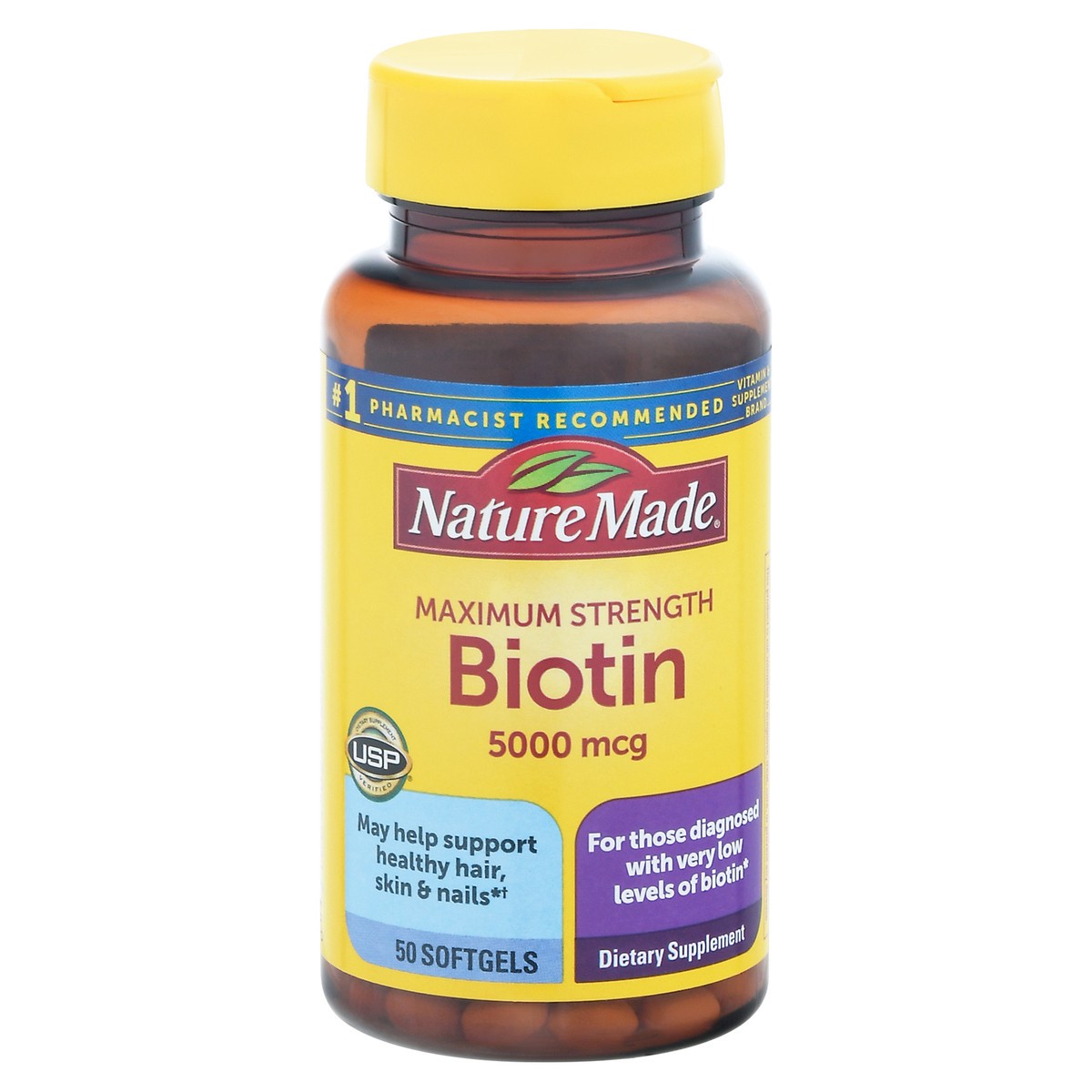 slide 1 of 14, Nature Made Maximum Strength Biotin 5000 mcg, Dietary Supplement may help support Healthy Hair, Skin & Nails, 50 Softgels, 50 ct