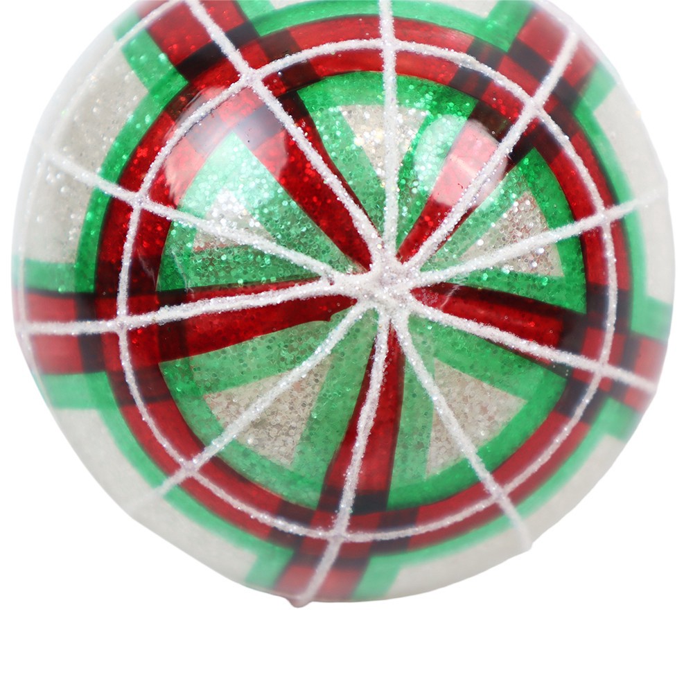 slide 3 of 3, 4" Red & White Plaid Glass Ball Ornament By Ashland, 4 in