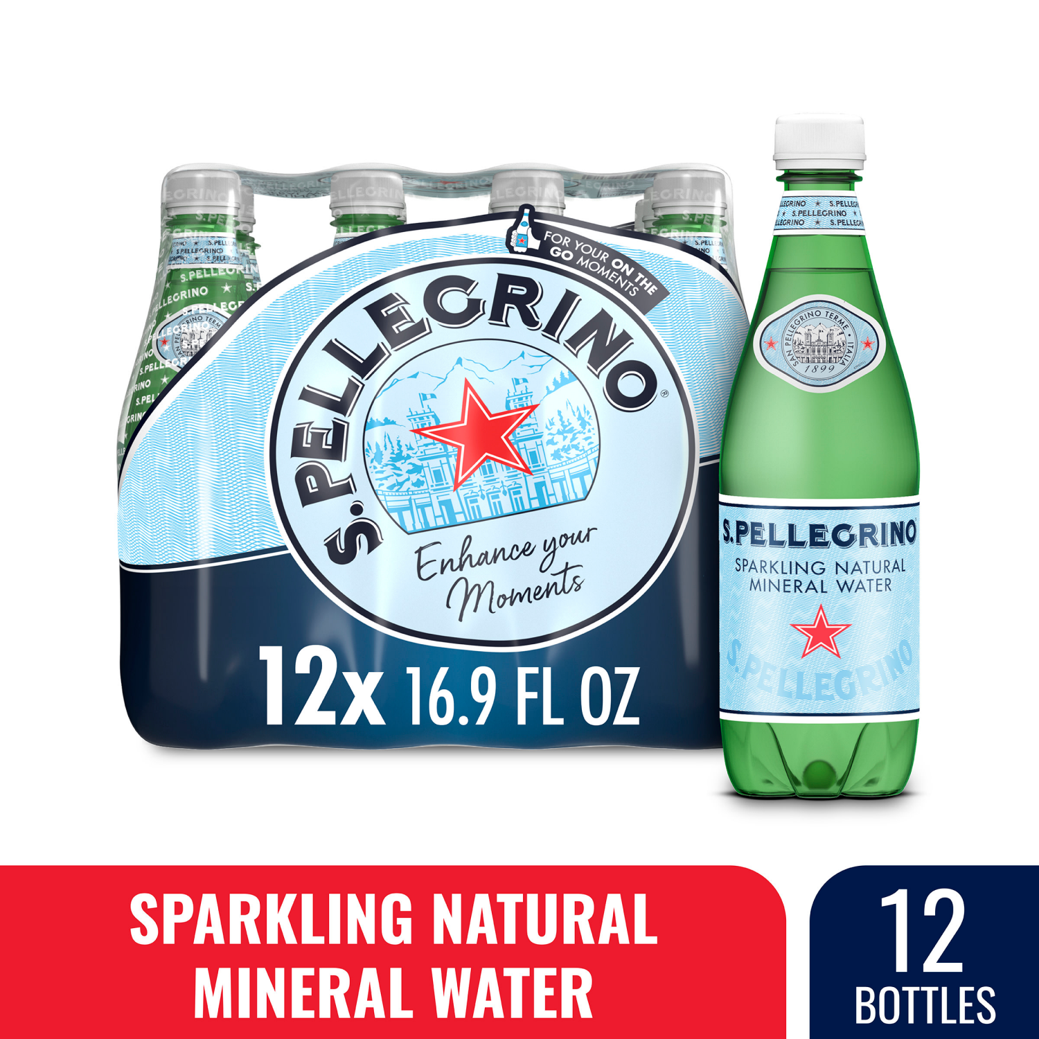 slide 1 of 5, S.Pellegrino S. Pellegrino Sparkling Natural Mineral Water, 16.9 fl oz plastic water bottles (12 pack), 12 ct