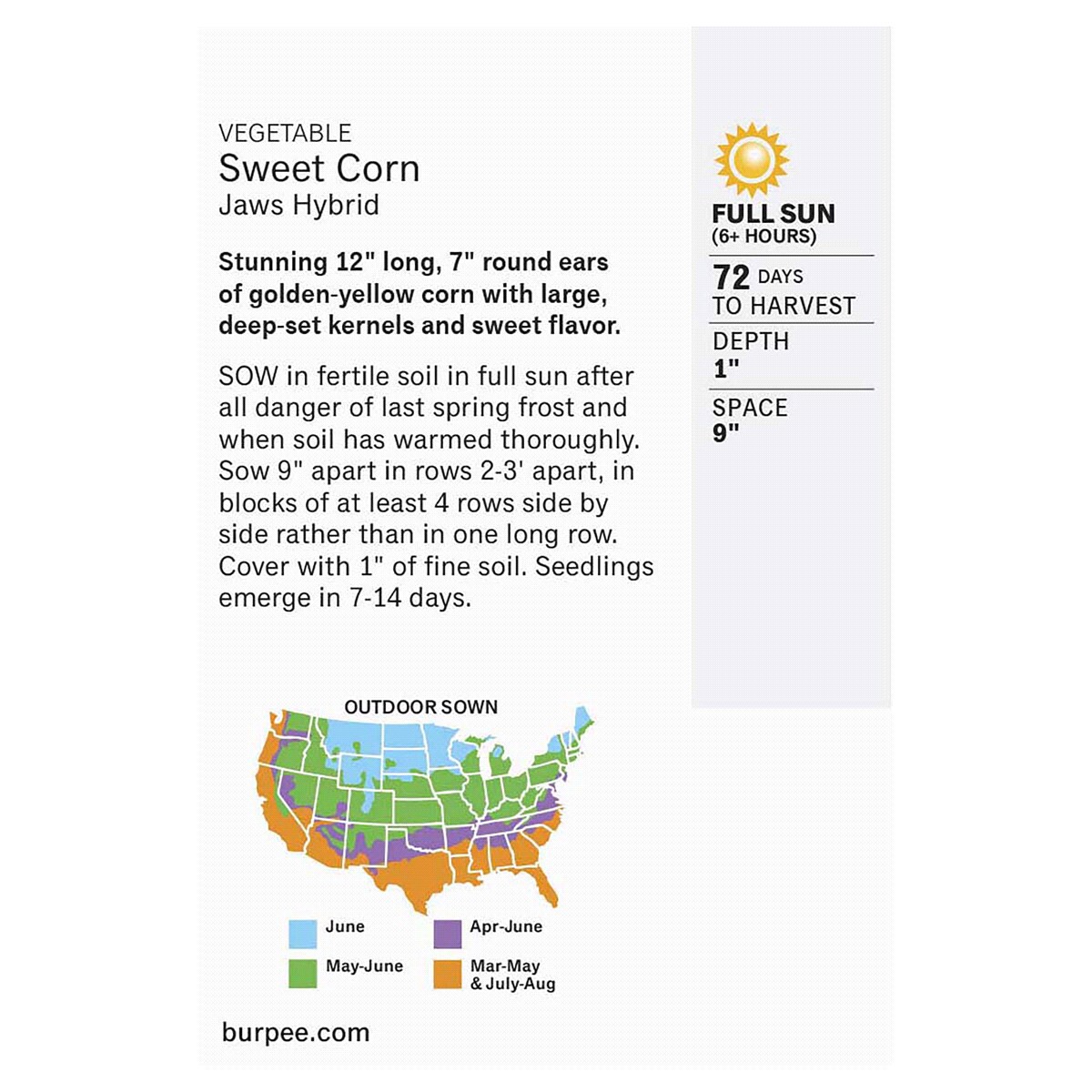 slide 2 of 2, Burpee Corn, Jaws Hybrid Seed Packet, 1 ct