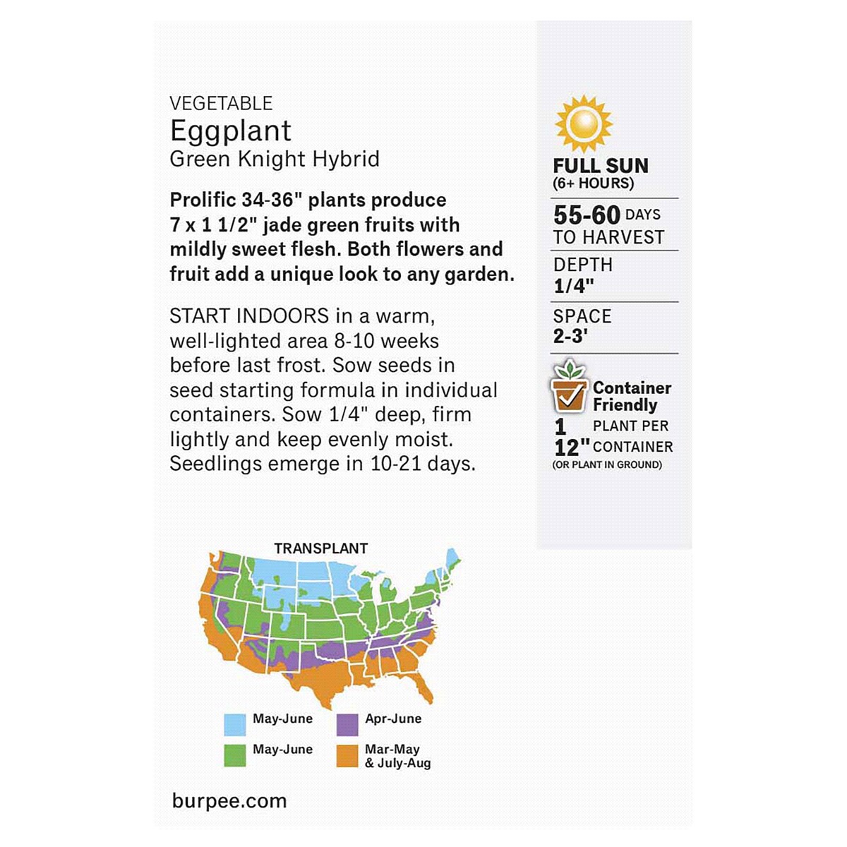 slide 2 of 2, Burpee Eggplant, Green Knight Hybrid Seed Packet, 1 ct