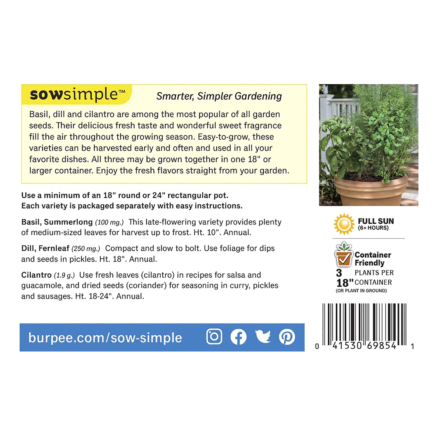 slide 2 of 2, Burpee Container Garden, Aromatic Herb Garden Mix, 1 ct
