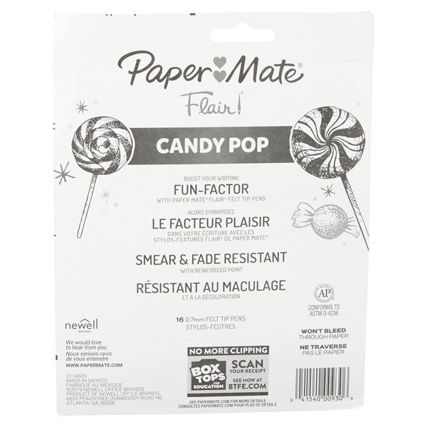 slide 15 of 29, Paper Mate 1979423 Flair Felt Tip Pens, Medium Point (0.7mm), Limited Edition Candy Pop Pack, 16 ct