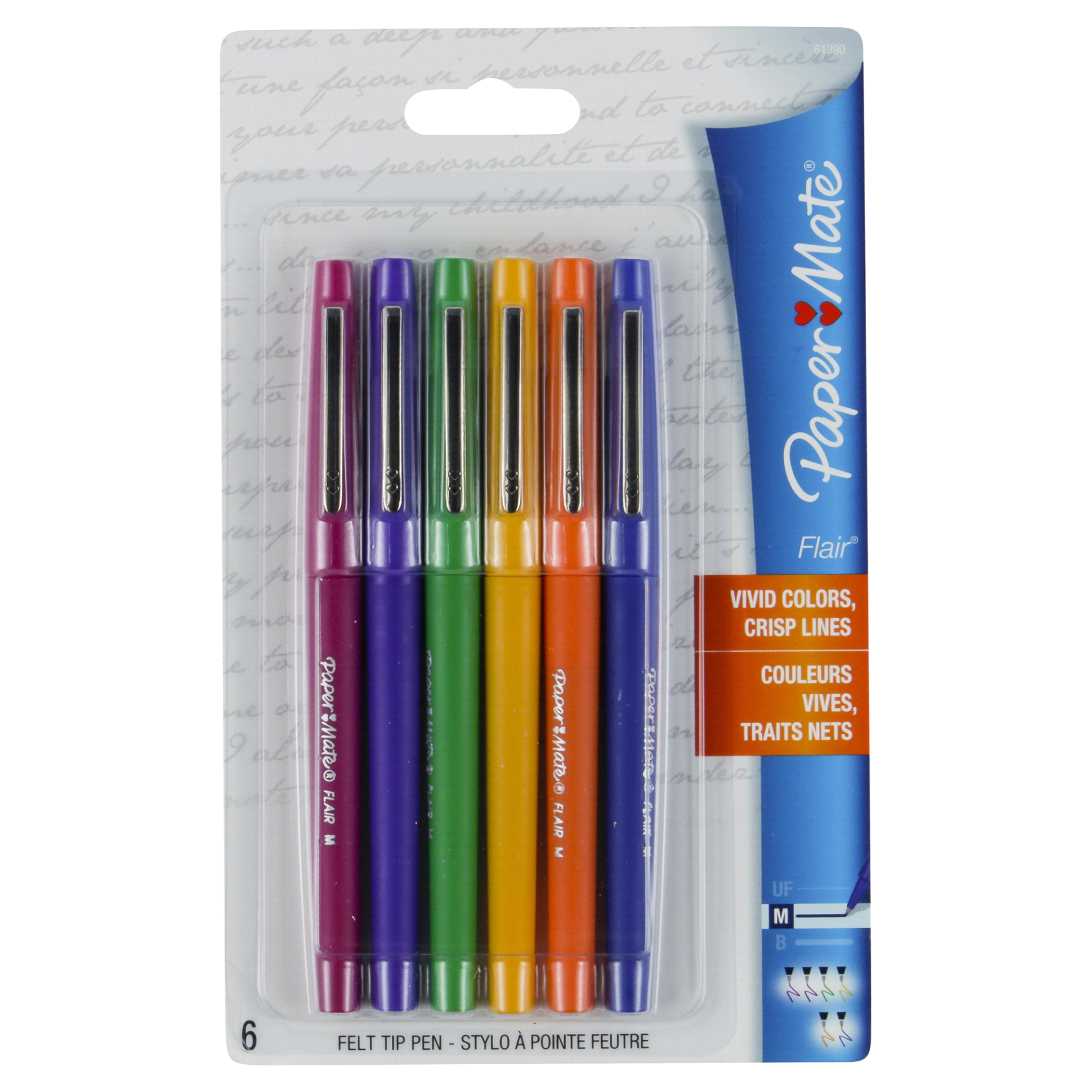 Paper Mate 6ct Pens Flair Core Medium Tip Assorted Colors : Target