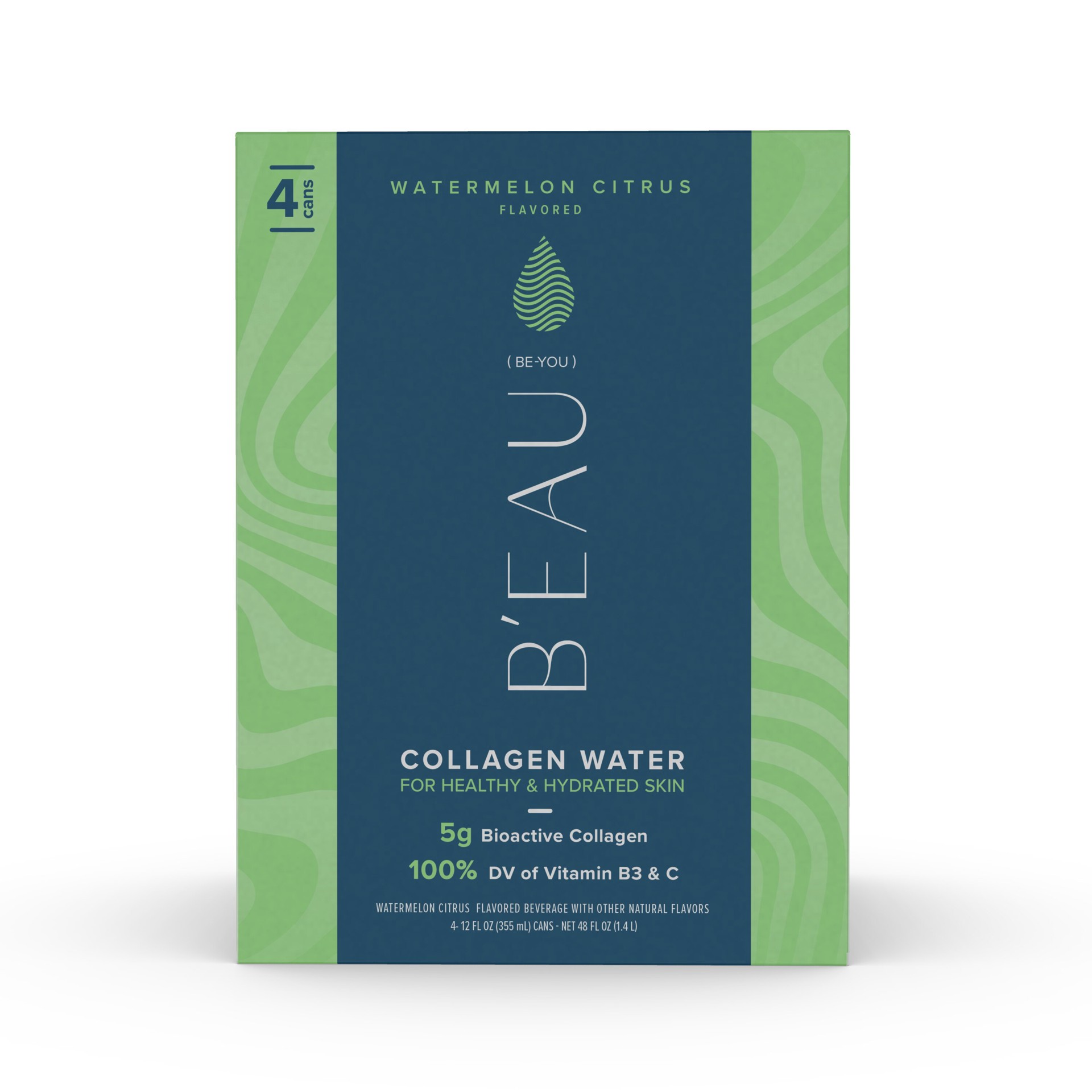 slide 1 of 1, B'EAU B¿Eau Collagen Water, Watermelon Citrus Flavored Water, 12 Fl Oz, 4 Pack, 4 ct