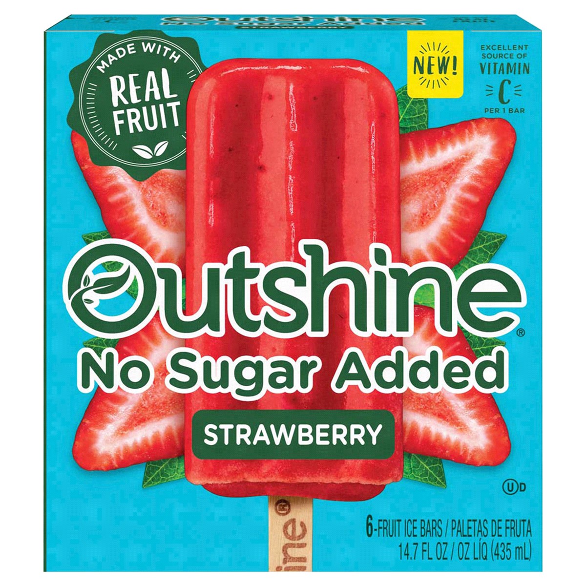 slide 1 of 2, Outshine No Sugar Added Strawberry Frozen Fruit Bars, 6 Count, 6 ct