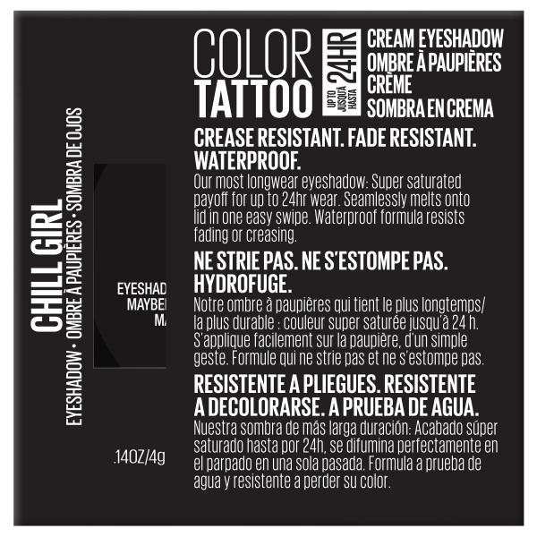 slide 15 of 17, Maybelline Color Tattoo Up To 24Hr Longwear Cream Eyeshadow Makeup, Chill Girl, 0.14 oz