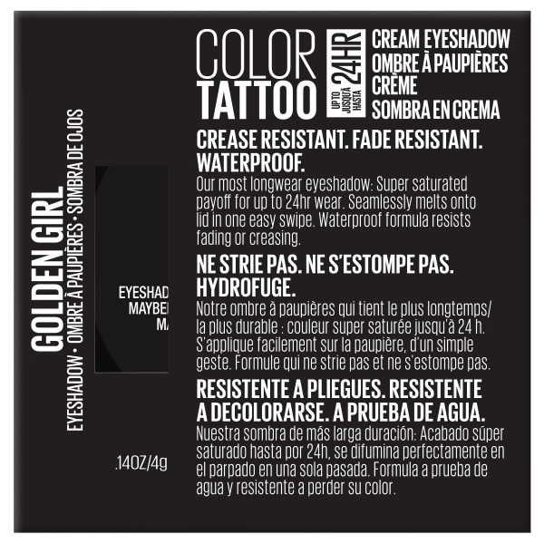 slide 8 of 17, Maybelline Color Tattoo Up To 24Hr Longwear Cream Eyeshadow Makeup, Golden Girl, 0.14 oz