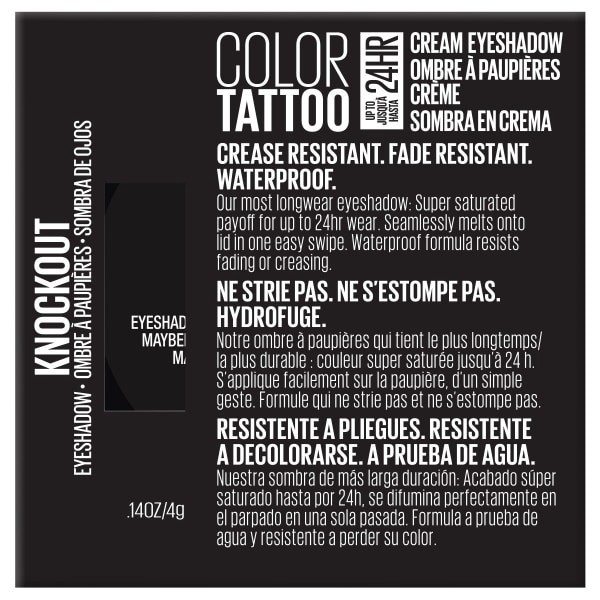 slide 4 of 17, Maybelline Color Tattoo Up To 24Hr Longwear Cream Eyeshadow Makeup, Knockout, 0.14 oz