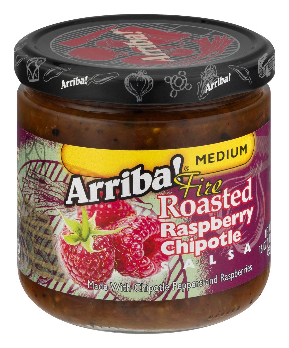 slide 1 of 9, Arriba! Medium Fire Roasted Raspberry Chipotle Salsa, 16 oz