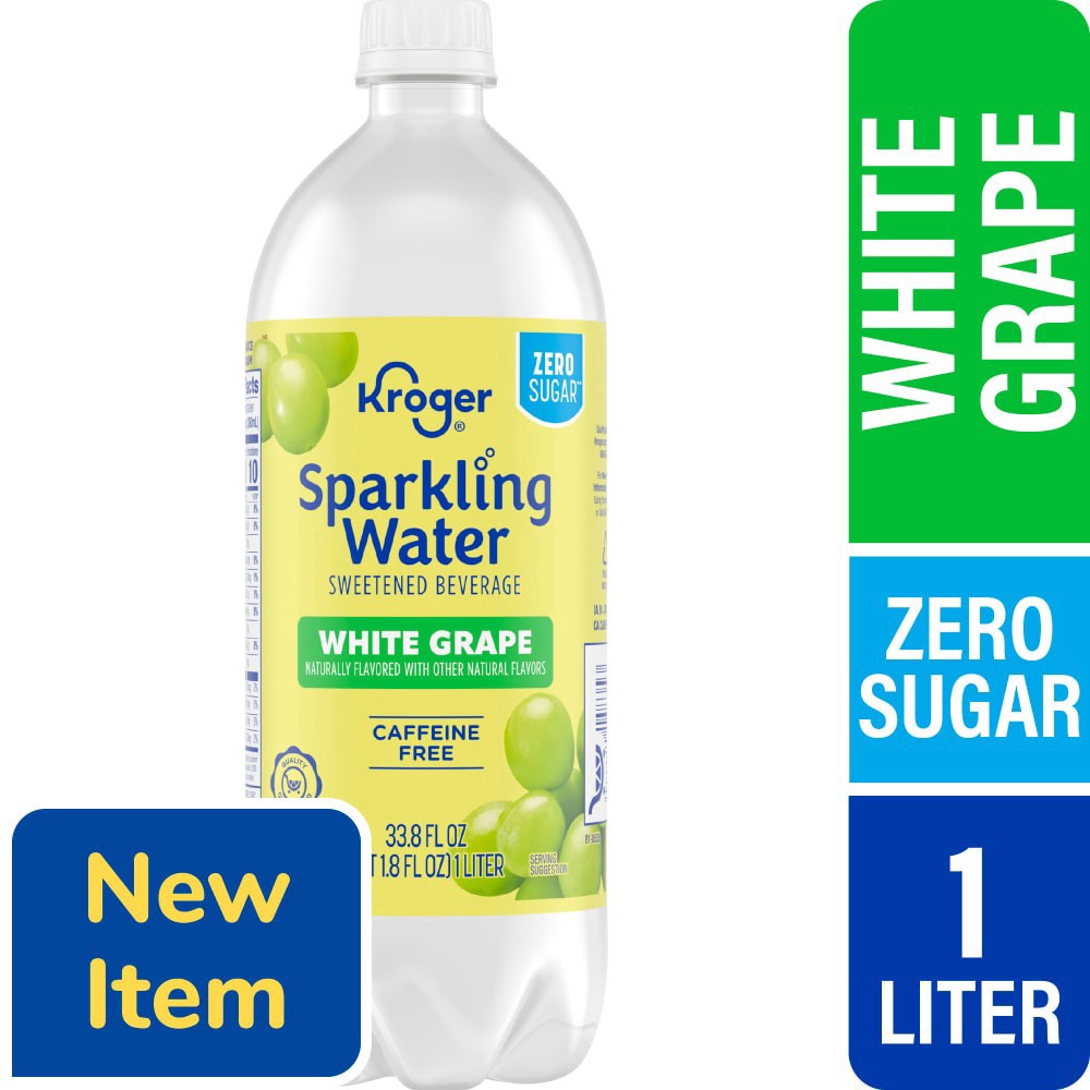 slide 1 of 1, Kroger® Zero Sugar White Grape Sparkling Water, 1 liter