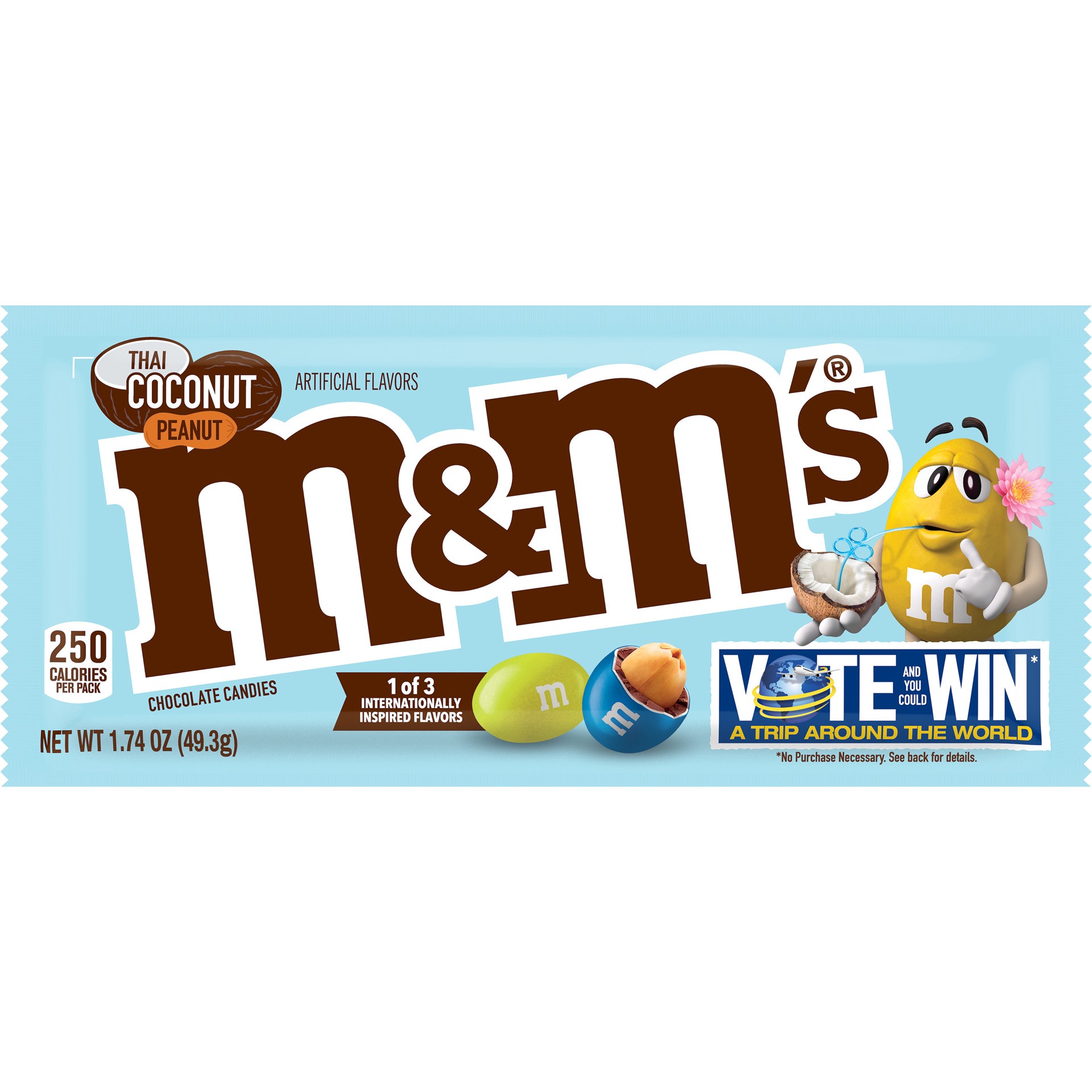 slide 1 of 5, M&M's Thai Coconut Peanut Chocolate Candy Flavor Vote, 1.74 oz., 1.74 oz