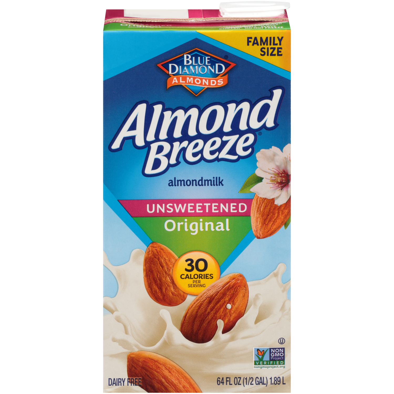 slide 1 of 2, Blue Diamond Almond Breeze Shelf-Stable Unsweetened Original Almondmilk, 64 oz, 64 fl oz