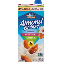 Blue Diamond Almond Breeze Unsweetened Original Shelf-Stable Almondmilk, 32 oz
