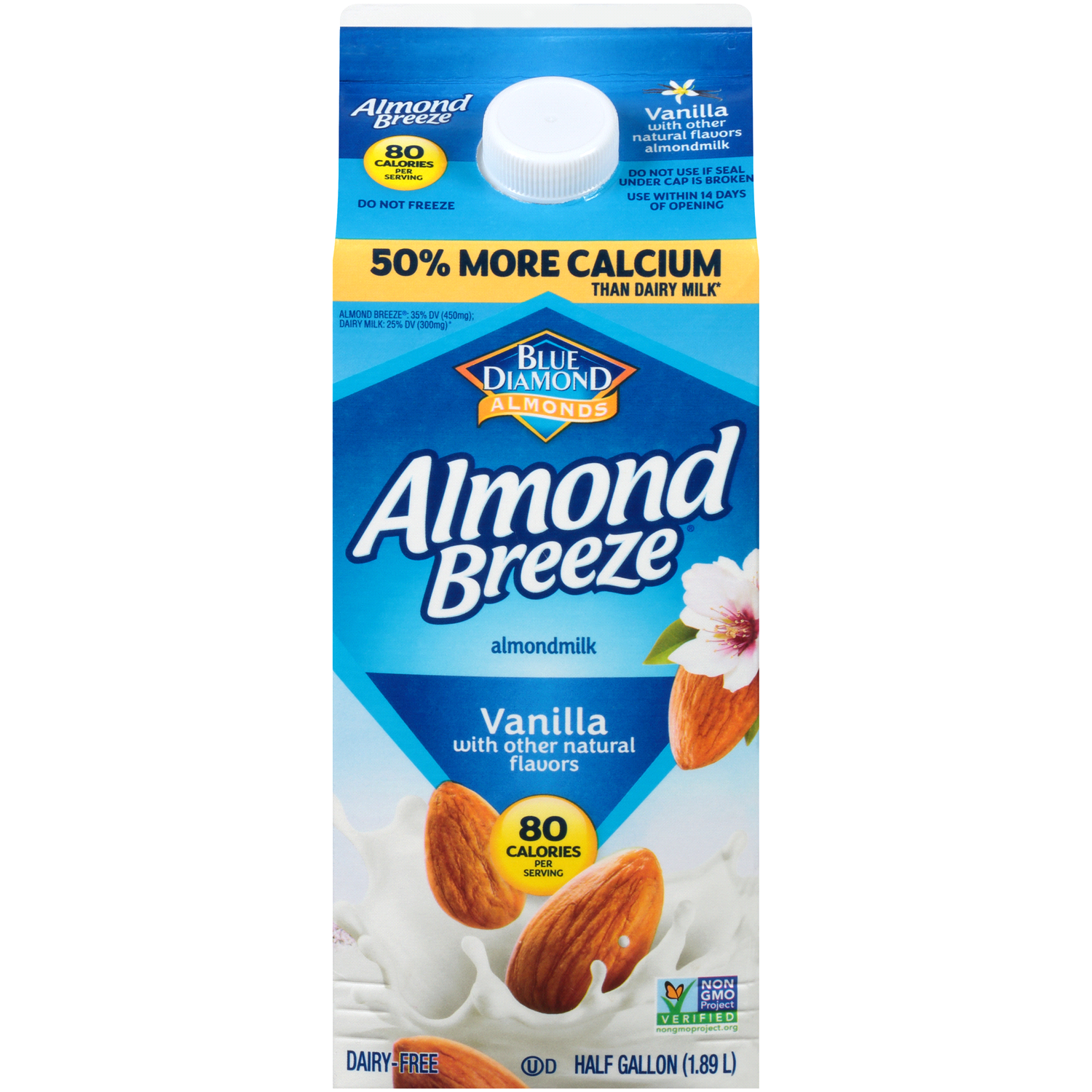 slide 1 of 1, Blue Diamond Almond Breeze Vanilla Almondmilk, 64 oz, 1/2 gal