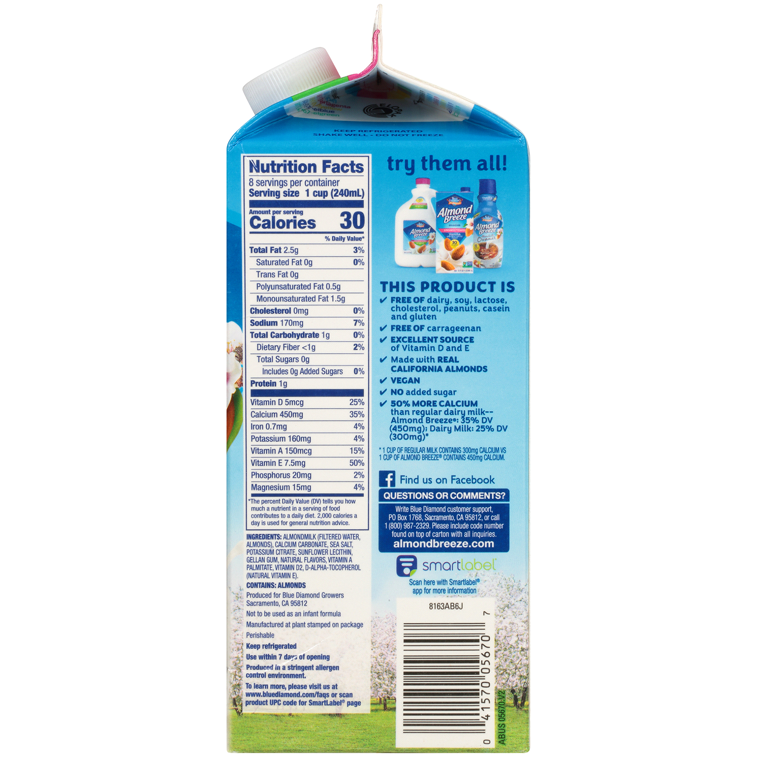 slide 2 of 2, Almond Breeze Original Unsweetened Almondmilk 0.5 gl, 1/2 gal