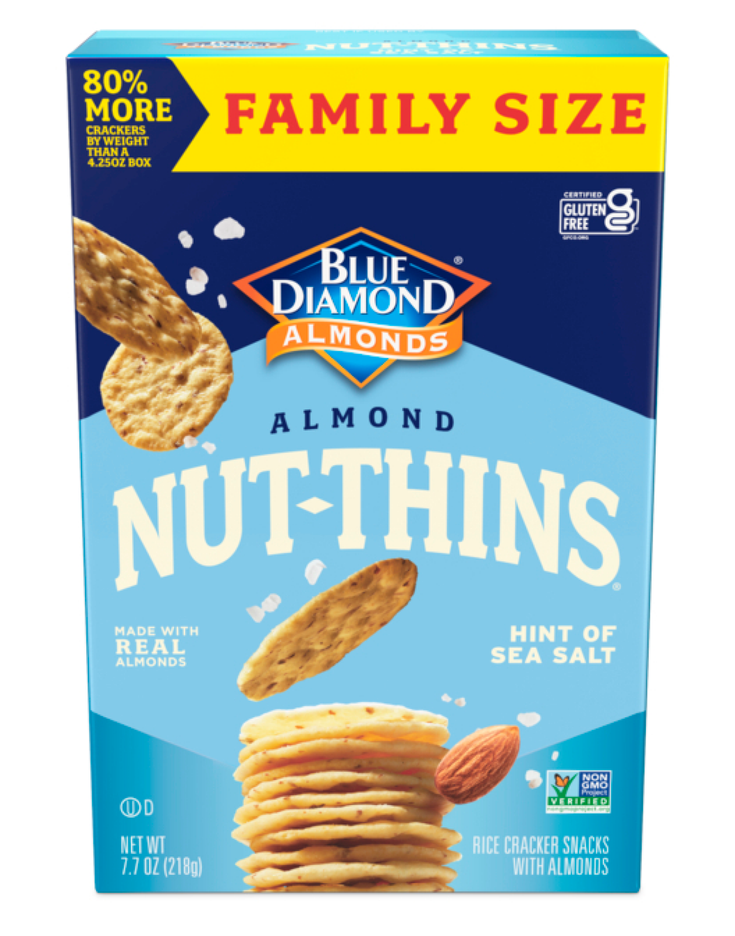 slide 1 of 2, Blue Diamond Nut-Thins Hint of Sea Salt Rice Cracker Snacks with Almonds Family Size 7.7 oz, 7.7 oz