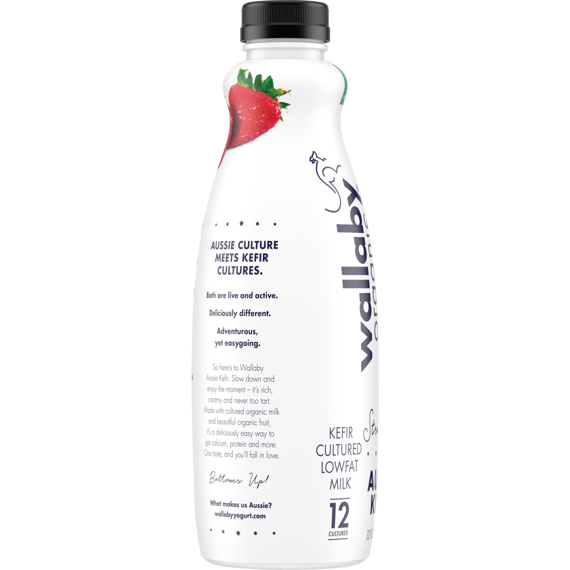 slide 2 of 4, Wallaby Organic Strawberry Kefir Low Fat Yogurt Drink, 32 fl oz