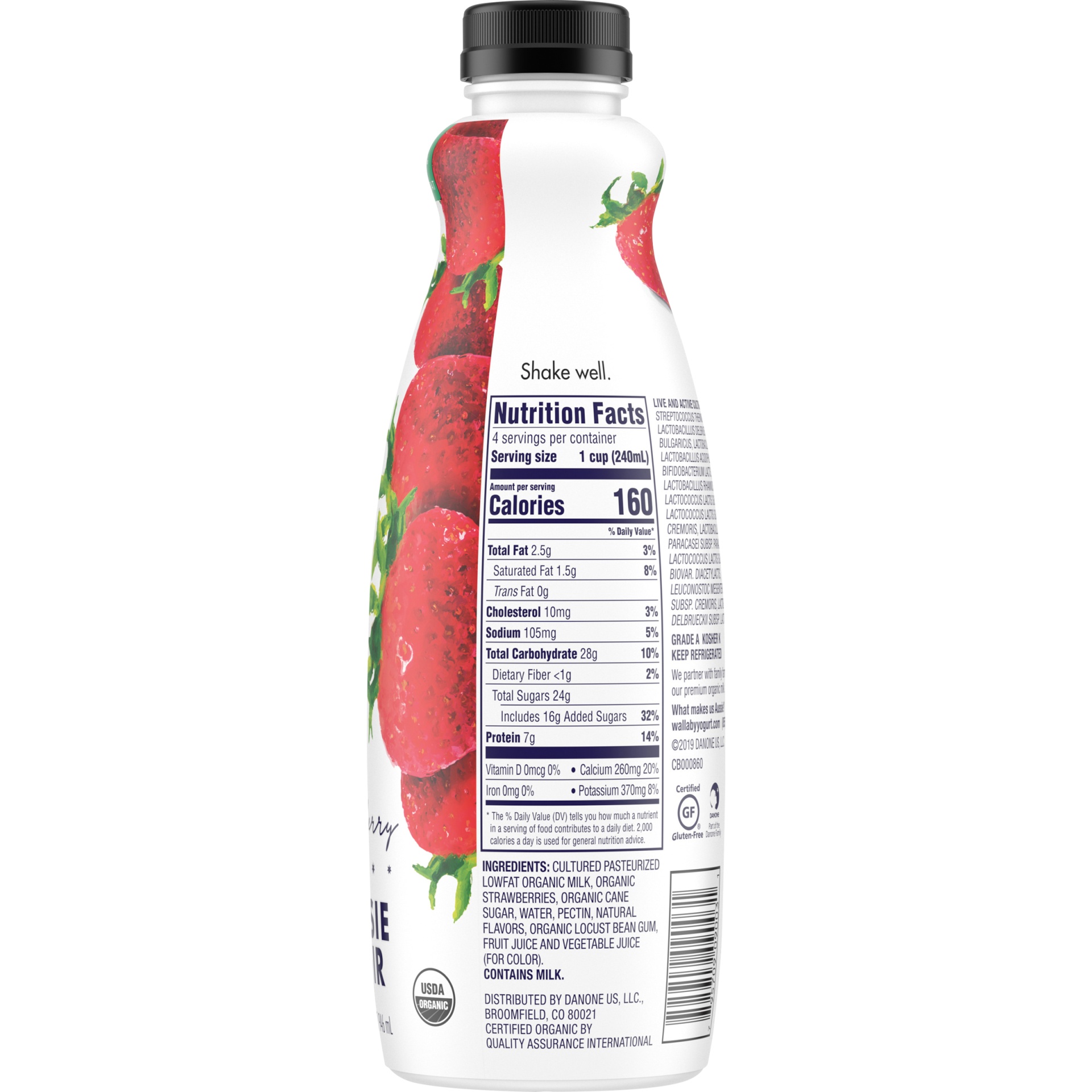 slide 3 of 4, Wallaby Organic Strawberry Kefir Low Fat Yogurt Drink, 32 fl oz