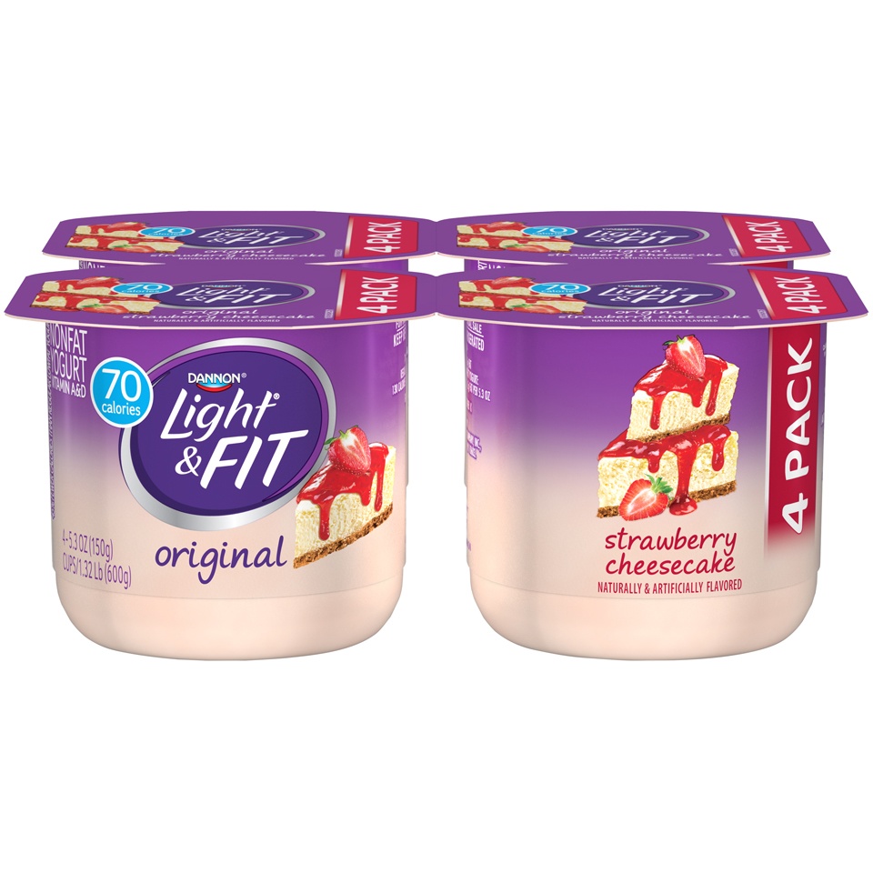 slide 2 of 7, Light + Fit Dannon Light & Fit Strawberry Cheesecake Yogurt 4-5.3 Oz, 21.2 oz