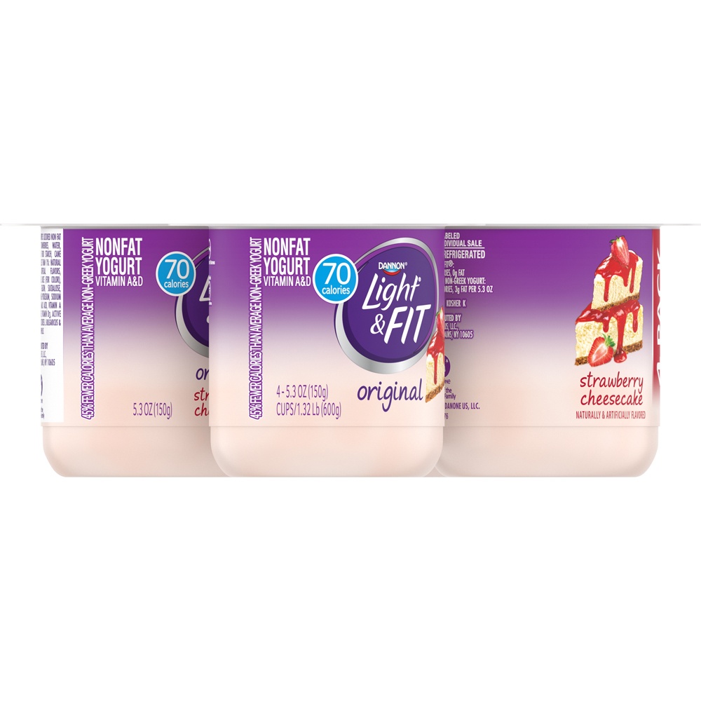 slide 3 of 7, Light + Fit Dannon Light & Fit Strawberry Cheesecake Yogurt 4-5.3 Oz, 21.2 oz