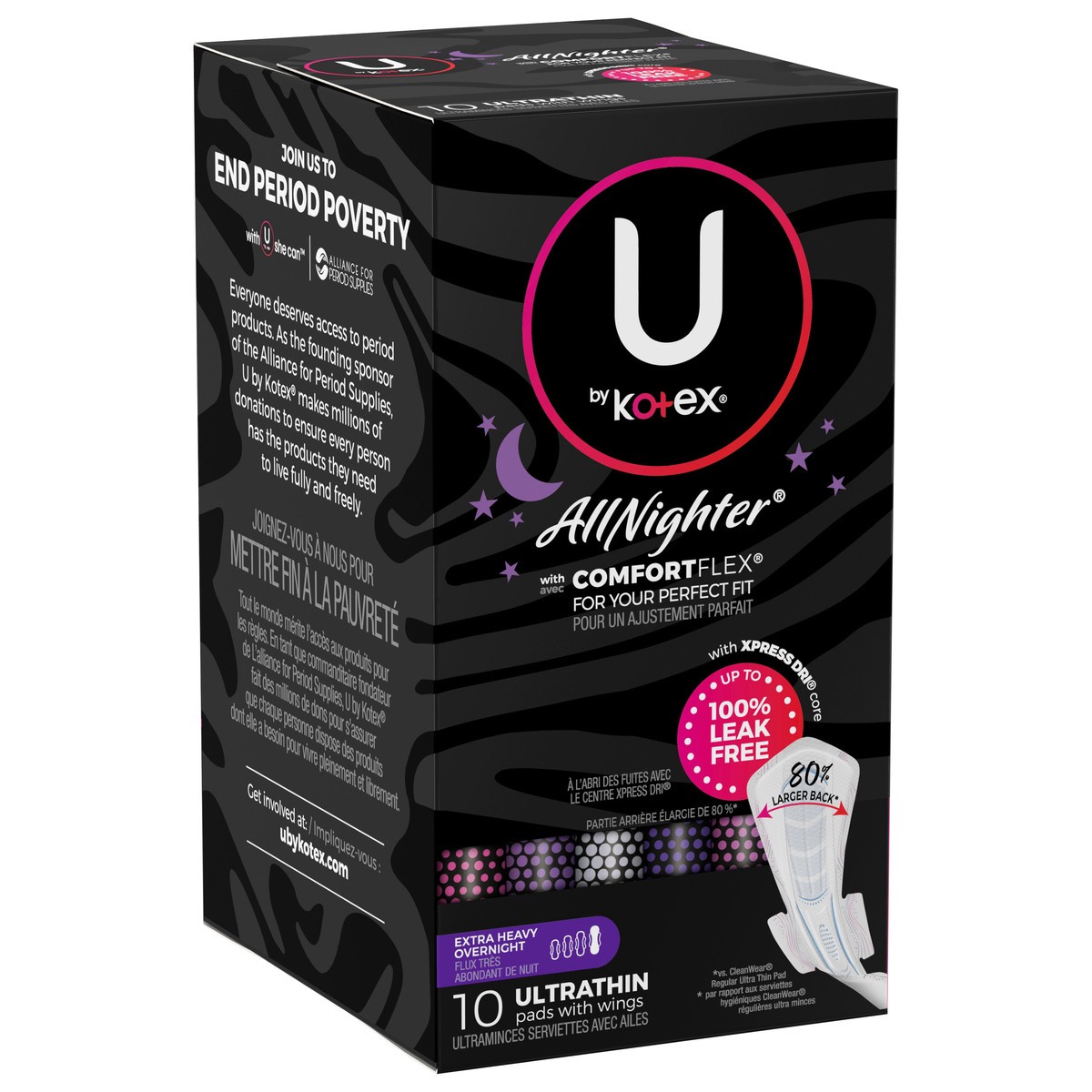 slide 4 of 9, U by Kotex AllNighter Extra Heavy Overnight Ultrathin Pads with Wings 10 Pads 10 ea, 10 ct