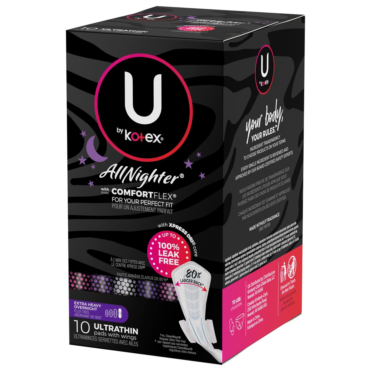 slide 2 of 9, U by Kotex AllNighter Extra Heavy Overnight Ultrathin Pads with Wings 10 Pads 10 ea, 10 ct