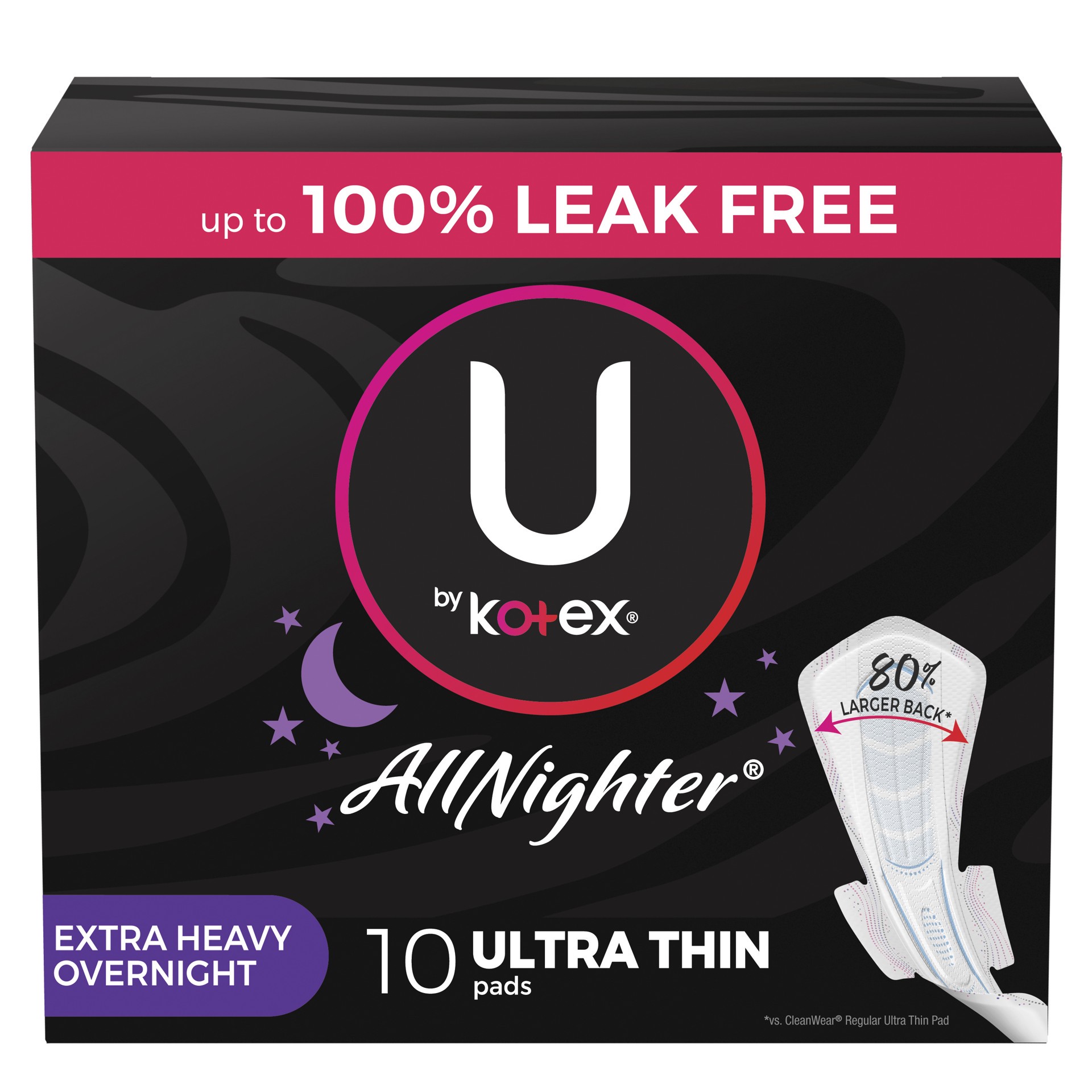slide 1 of 9, U by Kotex AllNighter Extra Heavy Overnight Ultrathin Pads with Wings 10 Pads 10 ea, 10 ct
