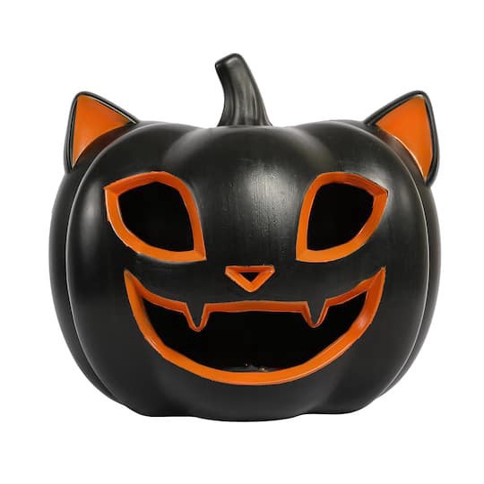 slide 1 of 3, 9" Lighted Cat Pumpkin By Ashland, 9 in x 9 in x 8.75 in