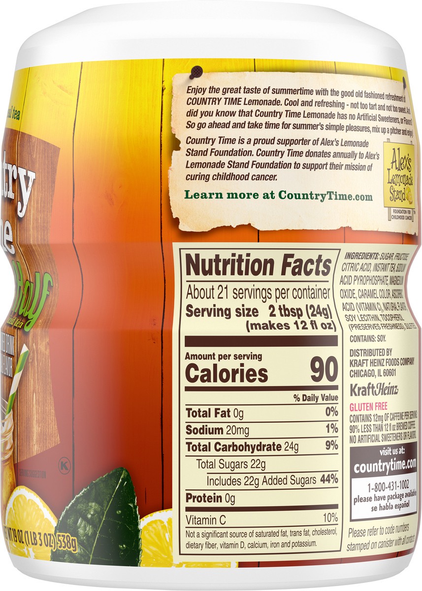 slide 9 of 9, Country Time Half & Half Lemonade Iced Tea Naturally Flavored Powdered Drink Mix, 19 oz Canister, 19 oz