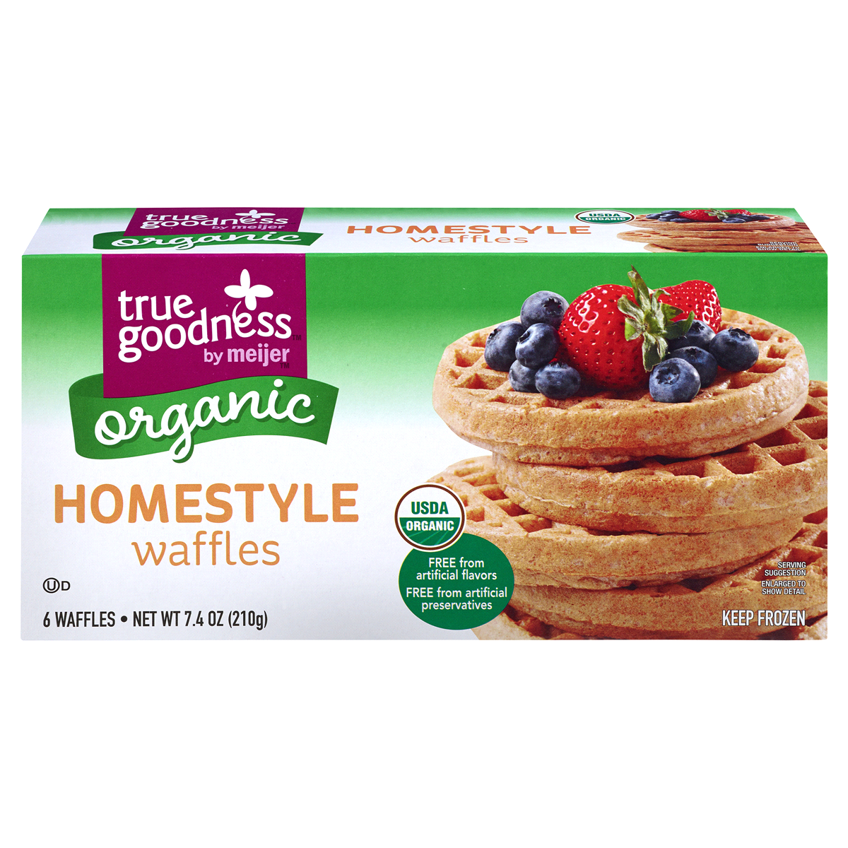 slide 1 of 6, True Goodness Organic Homestyle Waffles, 6 ct, 7.4 oz