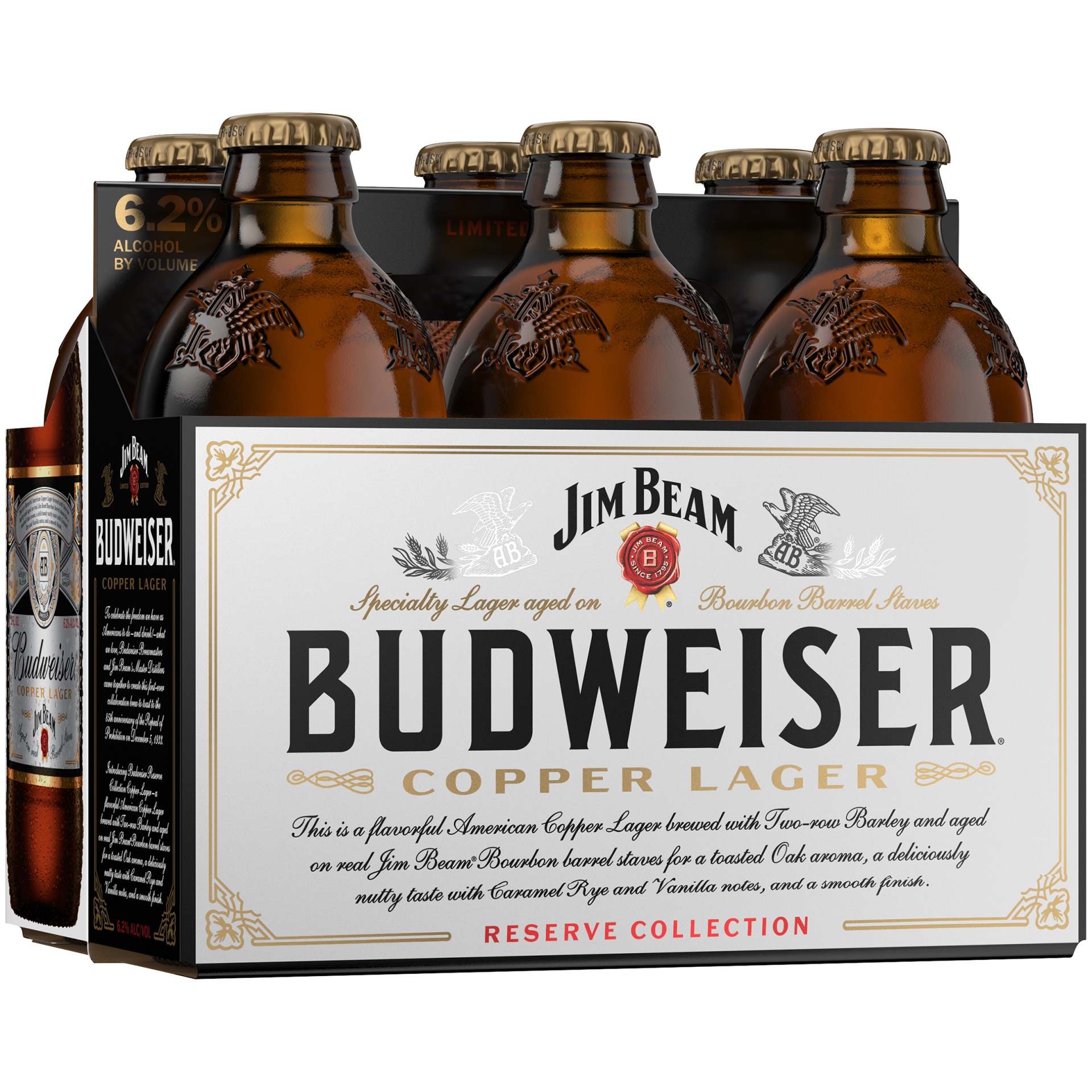 slide 2 of 3, Budweiser Jim Beam Copper Lager Beer, 6.2% ABV, 6 ct; 12 oz