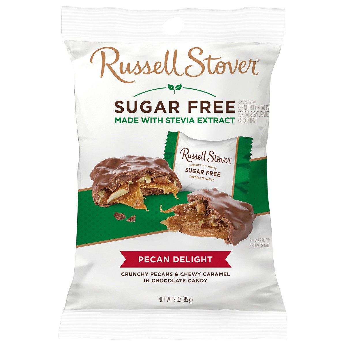 slide 1 of 1, Russell Stover Sugar Free Pecan Delight Chocolate Candy, 3 oz. bag, 3 oz